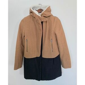 Members Only Women's Wool Blend Coat Size XS Brown Black Stylish Hooded Jacket